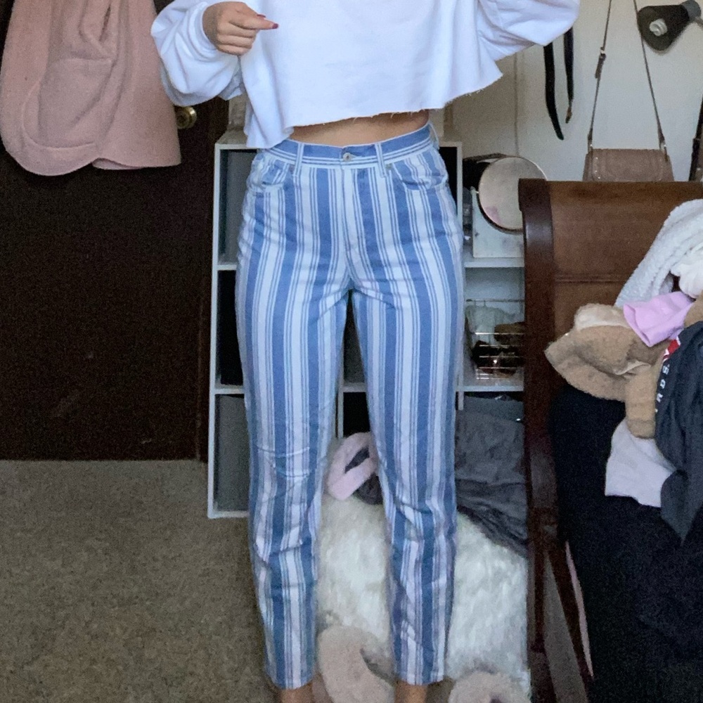 american eagle striped mom jeans